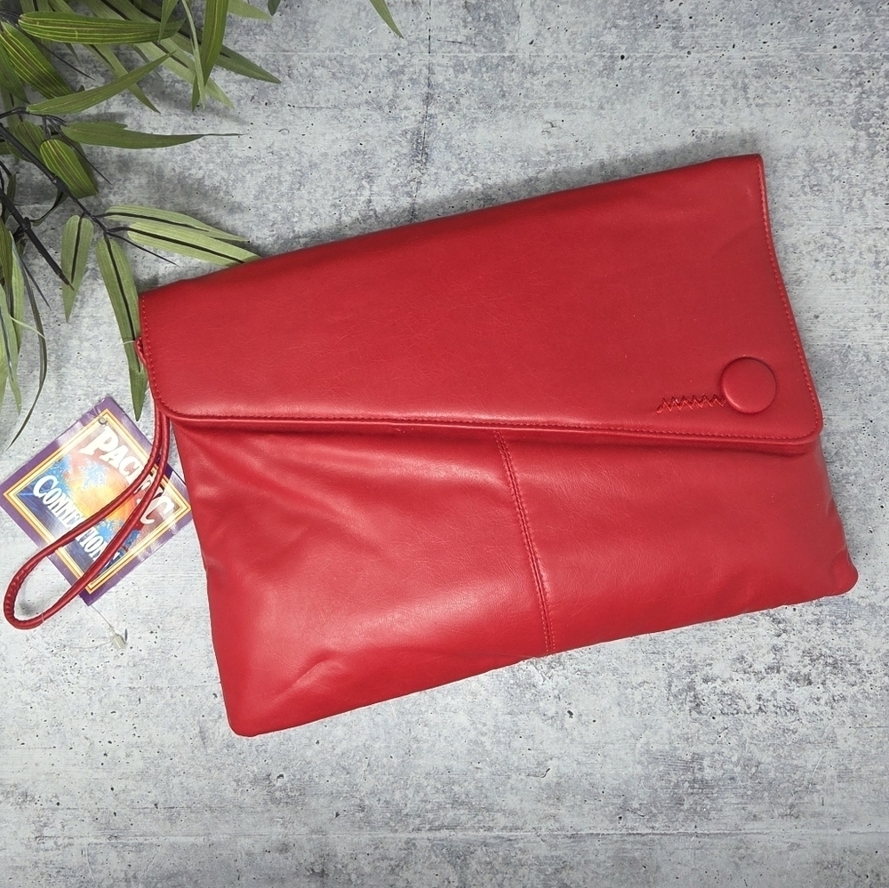 Vintage NWT Pacific Connections | Red Vegan Leather Asymmetrical Clutch Wristlet